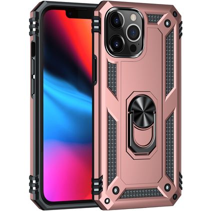 Mobigear Armor Ring iPhone 13 Pro Hoesje Hardcase Backcover Shockproof met Ringhouder - Roségoud