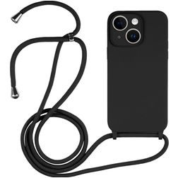 Mobigear Lanyard iPhone 14 Plus Siliconen Hoesje met koord - Zwart