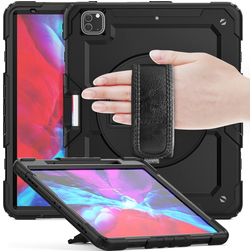 Mobigear SureGrip Xtreme iPad Pro 13 Inch (2024) Hoes Hard Kunststof,Siliconen Backcover + Stylus Houder + Schouderband + Standaard - Zwart