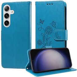 Mobigear Flowers Samsung Galaxy S25 Plus Hoesje Bookcase Portemonnee - Blauw
