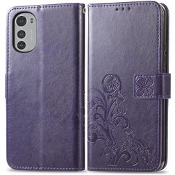 Mobigear Clover Motorola Moto E32s Hoesje Bookcase Portemonnee - Paars
