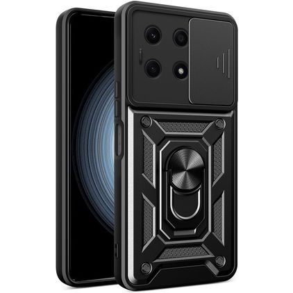 Mobigear Armor Ring Cam Slide HONOR X8A Hoesje Hardcase Backcover Shockproof met Ringhouder en Camera Slider - Zwart