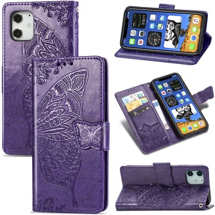Mobigear Butterfly iPhone 12 Pro Hoesje Bookcase Portemonnee - Paars