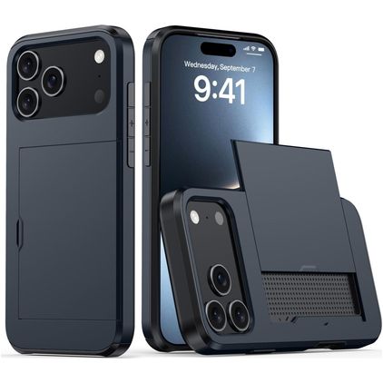 Mobigear Card iPhone 18 Pro Max Hoesje Hardcase Backcover Shockproof met Pasjeshouder - Blauw