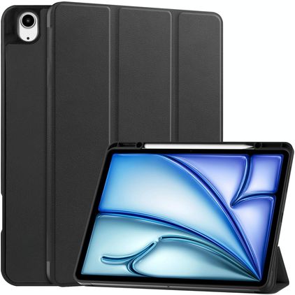 Mobigear Tri-Fold iPad Air 13 Inch (2025) Hoes Bookcase + Stylus Houder - Zwart