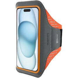 Mobiparts Comfort Fit Telefoonhouder Hardlopen iPhone 15 Sport Hoesje Neopreen Sportarmband - Neon Orange