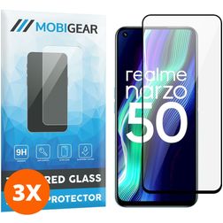 Mobigear Premium Realme Narzo 50 4G Glazen Screenprotector - Case Friendly - Zwart (3-Pack)