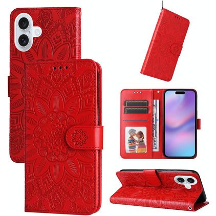 Mobigear Sunflower iPhone 17 Hoesje Bookcase Portemonnee - Rood