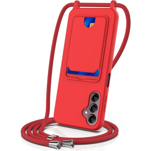 Mobigear Lanyard Card Samsung Galaxy S24 FE Siliconen Hoesje met koord en Pasjeshouder - Rood