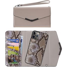 Mobilize Elegant Magnet iPhone 11 Pro Hoesje Uitneembare 2in1 Clutch - Beige Snake