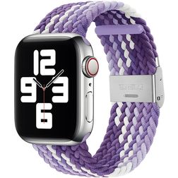 Mobigear Braided Nylon Apple Watch Bandje Klemsluiting - 49/46/45/44 mm - Wit / Paars