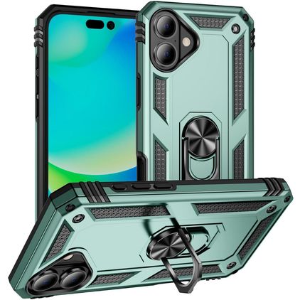 Mobigear Armor Ring iPhone 17 Hoesje Hardcase Backcover Shockproof met Ringhouder - Groen
