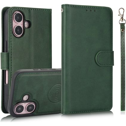 Mobigear Wallet iPhone 16 Hoesje Uitneembare 2in1 Bookcase Portemonnee - Groen
