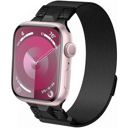 Mobigear Mecha Loop Milanese Apple Watch Bandje Magneetsluiting - 49/46/45/44 mm - Zwart