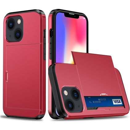 Mobigear Card iPhone 15 Plus Hoesje Hardcase Backcover Shockproof met Pasjeshouder - Rood