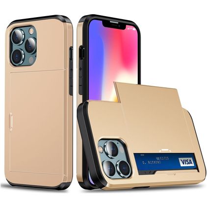 Mobigear Card iPhone 13 Pro Hoesje Hardcase Backcover Shockproof met Pasjeshouder - Goud