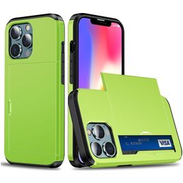 Mobigear Card iPhone 14 Pro Max Hoesje Hardcase Backcover Shockproof met Pasjeshouder - Groen