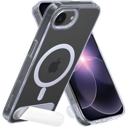 Mobiparts Hardcover Doorzichtig iPhone 16e MagSafe Hoesje Hardcase Backcover met Standaard - Transparant