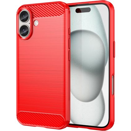 Mobigear Brushed Slim iPhone 16 Plus Hoesje Flexibel TPU Backcover - Rood