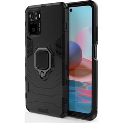 Mobigear Armor Ring Xiaomi Redmi Note 10S Hoesje Hardcase Backcover Shockproof met Ringhouder - Zwart