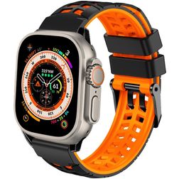 Mobigear Aero Armor Siliconen Apple Watch Bandje Gespsluiting - 49/46/45/44 mm - Zwart / Oranje