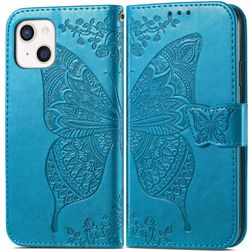Mobigear Butterfly iPhone 13 Mini Hoesje Bookcase Portemonnee - Blauw