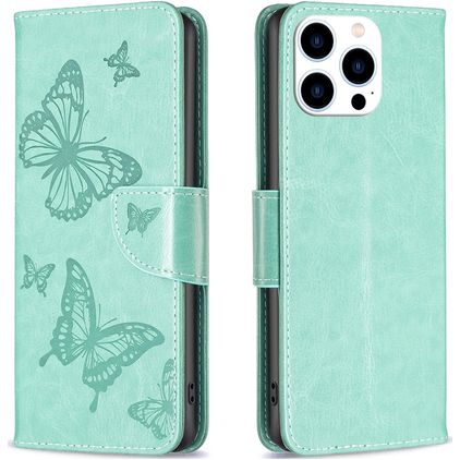 Mobigear Butterfly iPhone 15 Pro Hoesje Bookcase Portemonnee - Groen