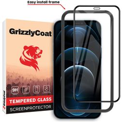 GrizzlyCoat Easy Fit iPhone 12 Pro Max Glazen Screenprotector - Case Friendly + Installatie Frame - Zwart
