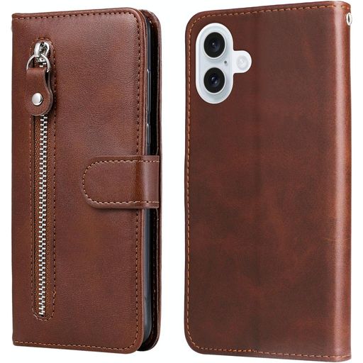 Mobigear Zipper iPhone 17 Hoesje Bookcase Portemonnee - Bruin