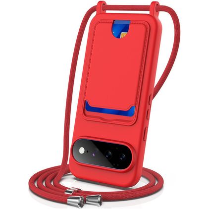 Mobigear Lanyard Card Google Pixel 11 Pro XL Siliconen Hoesje met koord en Pasjeshouder - Rood