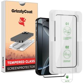 GrizzlyCoat AlignPro iPhone 16 Pro Glazen Screenprotector - Case Friendly + Installatie Frame - Zwart