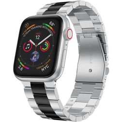 Mobigear Lissabon Stalen Apple Watch Bandje Vouwsluiting - 42/41/40/38 mm - Zwart / Zilver