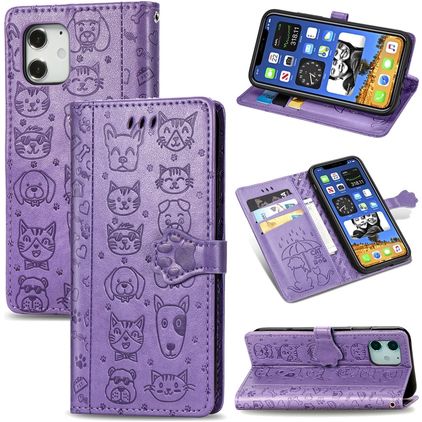 Mobigear Cat and Dog iPhone 12 Pro Max Hoesje Bookcase Portemonnee - Paars