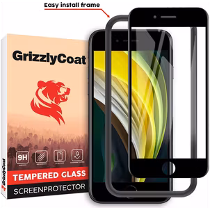 GrizzlyCoat Easy Fit iPhone 8 Glazen Screenprotector - Case Friendly + Installatie Frame - Zwart