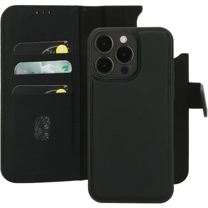 Mobiparts iPhone 15 Pro Max MagSafe Hoesje Echt Leer Uitneembare 2in1 Bookcase Portemonnee - Zwart
