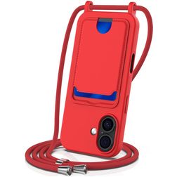 Mobigear Lanyard Card iPhone 17 Siliconen Hoesje met koord en Pasjeshouder - Rood