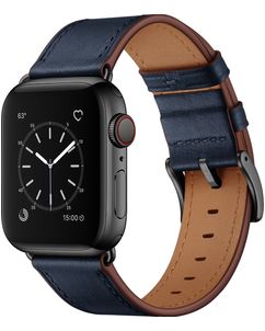 Mobigear Firenze Leren Apple Watch Bandje Gespsluiting - 49/46/45/44 mm - Donkerblauw