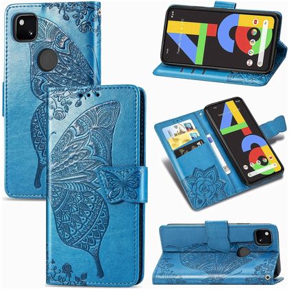 Mobigear Butterfly Google Pixel 4a Hoesje Bookcase Portemonnee - Blauw