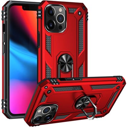 Mobigear Armor Ring iPhone 14 Pro Max Hoesje Hardcase Backcover Shockproof met Ringhouder - Rood