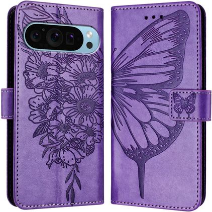 Mobigear Butterfly Google Pixel 9 Pro XL Hoesje Bookcase Portemonnee - Paars