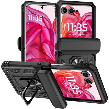Mobigear Armor Ring Motorola Razr 50 Hoesje Hardcase Backcover Shockproof met Ringhouder - Zwart