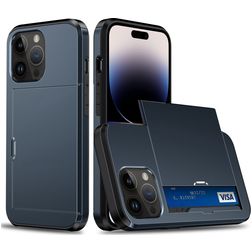 Mobigear Card iPhone 15 Pro Max Hoesje Hardcase Backcover Shockproof met Pasjeshouder - Donkerblauw