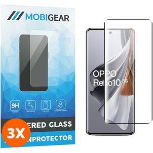 Mobigear Premium OPPO Reno 10 Glazen Screenprotector - Case Friendly - Zwart (3-Pack)