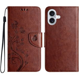 Mobigear Flowers iPhone 16 Hoesje Bookcase Portemonnee - Bruin