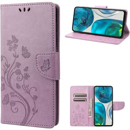 Mobigear Flowers Motorola Moto G52 Hoesje Bookcase Portemonnee - Paars