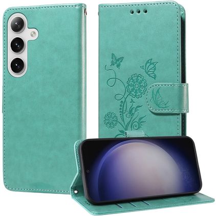 Mobigear Flowers Samsung Galaxy S25 Plus Hoesje Bookcase Portemonnee - Groen