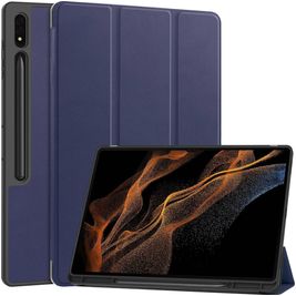 Mobigear Tri-Fold Gel Samsung Galaxy Tab S9 Ultra Hoes TPU,Kunstleer Bookcase + Stylus Houder - Donkerblauw
