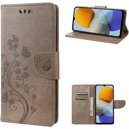 Mobigear Flowers Samsung Galaxy M23 Hoesje Bookcase Portemonnee - Grijs