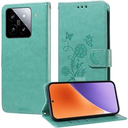 Mobigear Flowers Xiaomi 15 Hoesje Bookcase Portemonnee - Groen