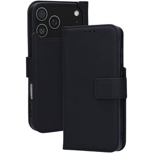 Mobiparts Wallet iPhone 17 Pro Max MagSafe Hoesje Echt Leer Bookcase Portemonnee - Zwart